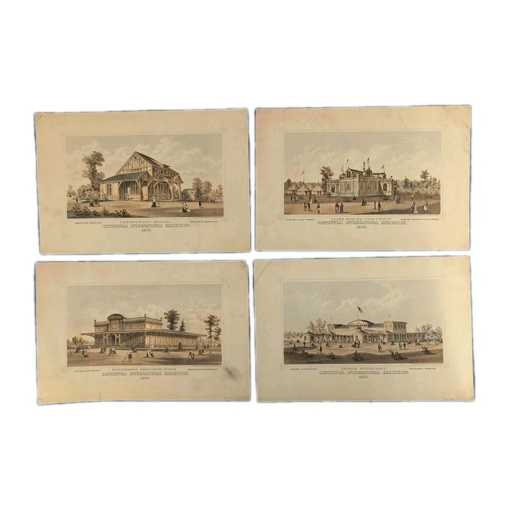 1876 Centennial Exhibition Set of 4 Color Lithographs Thomas Hunter